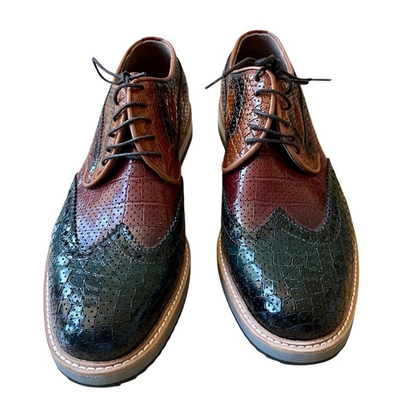 S’ BAKER LEATHER DERBY SHOES MEN 42 US 9 REPTILE WINGTIP LEATHER OFFICE MODERN - Picture 3 of 12